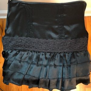 Black Silk, Lace, Ruffle & Pleat Detail Mini Skirt